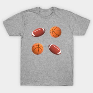 Footballs and Basketballs (Silver Gray Background) T-Shirt